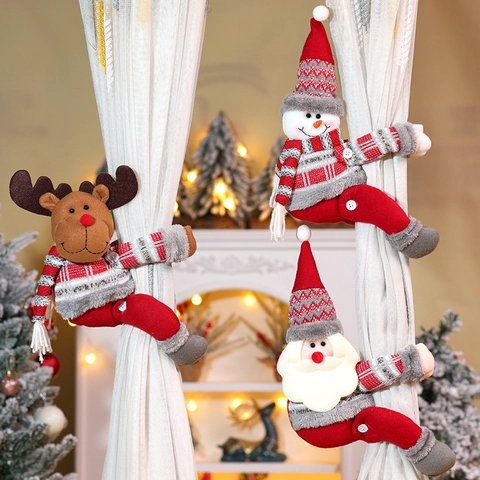 Kerst Gordijngesp Kerstman Sneeuwpop Rendier Kabouter Pluche Gebreide Stof Vakantie Huisdecoratie Gordijnophouder Zacht