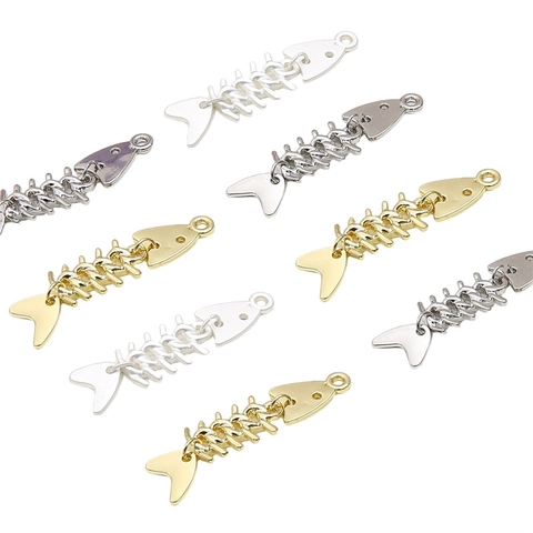 Alloy Fish Bone Charms DIY Handmade Bracelet Phone Chain Jewelry Material Gold Silver Plated Fish Skeleton Pendants