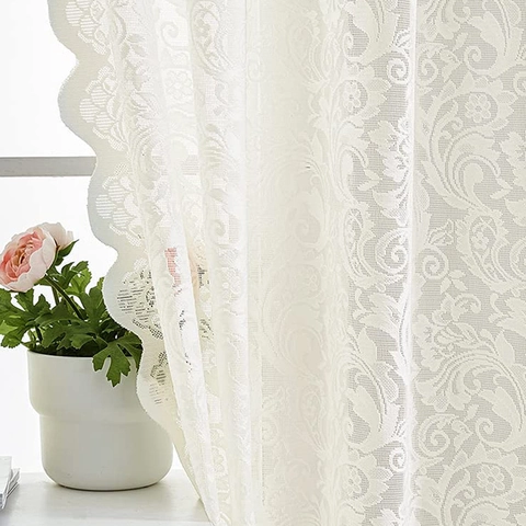 Lace Sheer Curtains Polyester Floral Damask Pattern Rod Pocket Window Treatments For Living Room Bedroom Balcony