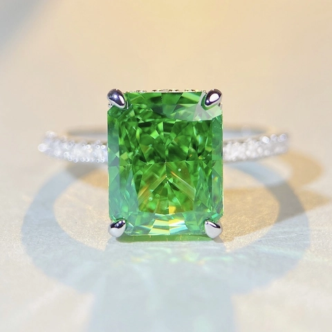 Anillo de Plata de Ley 925 con Circonia de Corte Esmeralda para Mujer Corte Flor de Hielo Cuadrado Geométrico Estrás Incrustado Moda de Gama Alta