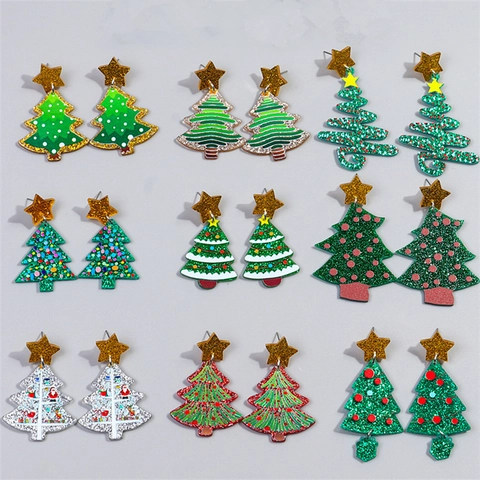 Pendientes De Árbol De Navidad Acrílico Brillo Estrella Joyería De Fiesta Festiva Para Mujeres Niñas Regalo De Año Nuevo
