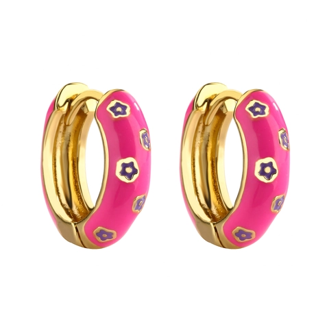 Enamel Flower Hoop Earrings Copper Gold Plated Drip Oil Floral Small Fresh Jewelry For Women