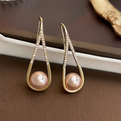 Pendientes Colgantes De Gota De Agua Aleación Chapada En Oro Estrás Perla Artificial De Imitación Con Poste De Plata Estilo De Lujo Vintage Francés Para Mujeres