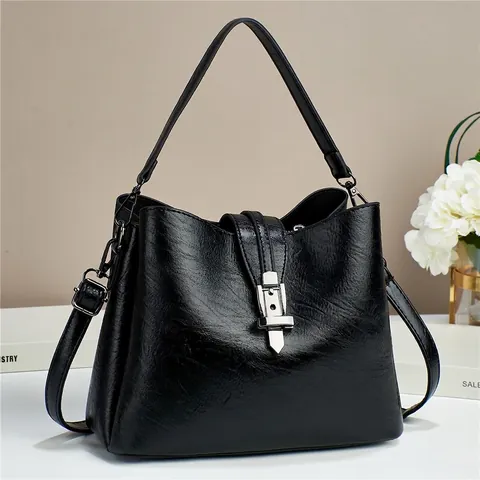 Borsa A Secchiello Da Donna In Pelle PU Borsa A Tracolla Vintage Borsa A Mano Con Fibbia In Metallo Grande Capacità Stile Retro