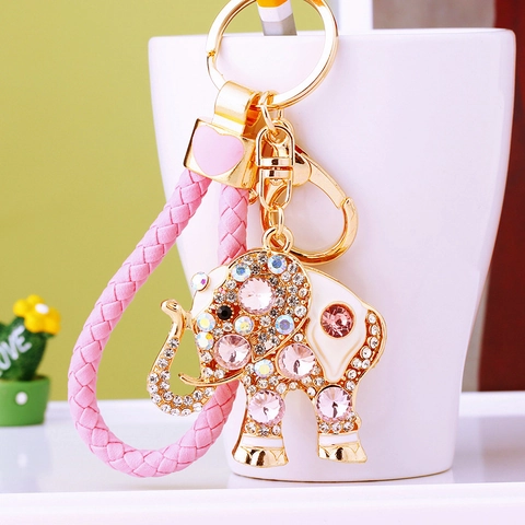 Crystal Rhinestone Elephant Keychain Metal Cute Animal Bag Charm Pendant Jewelry For Women Car Accessories Gift