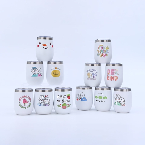 Stainless Steel Insulated Egg Shaped Cup Vacuum Tumbler With Lid Christmas Cartoon Portable Coffee Wine Mug