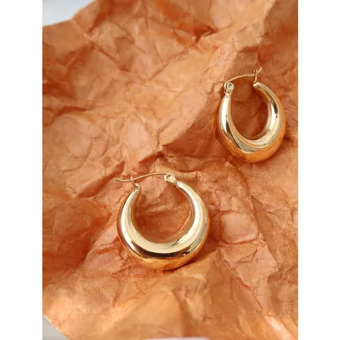 Titanium Steel Chunky Hoop Earrings For Women Minimalist Polished Gold Silver Round Oval Hollow Geometric Hoop Earrings