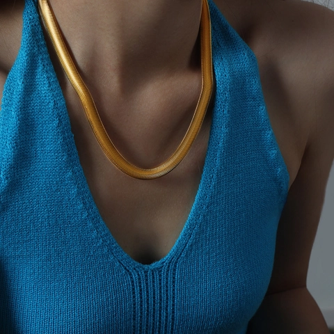 Collar De Cadena De Serpiente Plana Acero De Titanio Chapado En Oro Minimalista Hip Hop Espiga Joyas Para Mujer Hombre