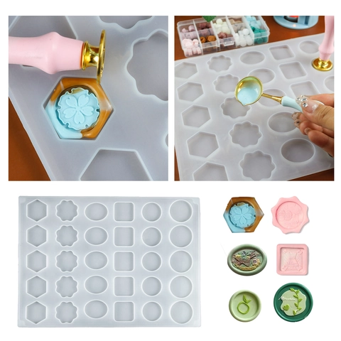 Multi Cavity Wax Seal Silicone Mold Geometric Shape DIY Scrapbooking Stamp Pad Envelope Decoration Crafting Tool Flexible