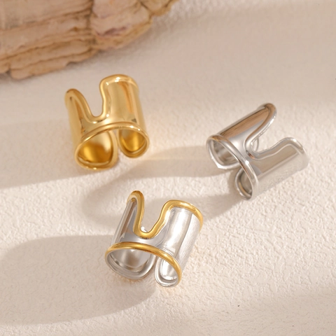 Anillo Abierto De Superficie Curva Irregular Minimalista Acero Inoxidable Joyería De Dedo Ajustable Geométrica Unisex