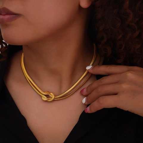 Layered Snake Bone Chain Jewelry Stainless Steel Knotted Design Punk Hip Hop Necklace And Bracelet For Women Men