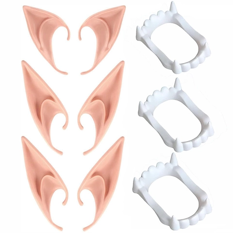 Elfenohren Und Vampirzähne Kostüm Requisiten Weiche Latex Silikon Spitzohren Harzzähne Für Halloween Cosplay Party Verkleidung