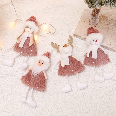 Decorazioni Appese Albero Di Natale Peluche Pupazzo Di Neve Renna Paillettes Rosa Maglia Decorazione Casa Festiva