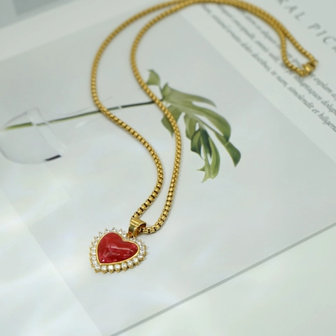 Heart Pendant Stainless Steel 18K Gold Plated 3A Zircon Red Synthetic Stone Simple Luxury INS Style Jewelry For Women