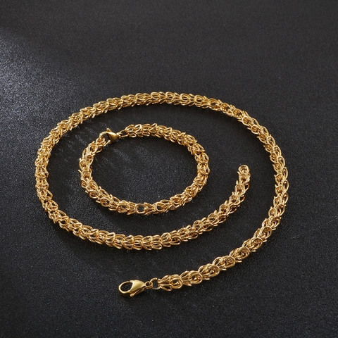 Collar Y Pulsera De Cadena Bizantina De Acero Inoxidable Eslabón Tejido Joyería De Moda Hip Hop Para Hombres Mujeres