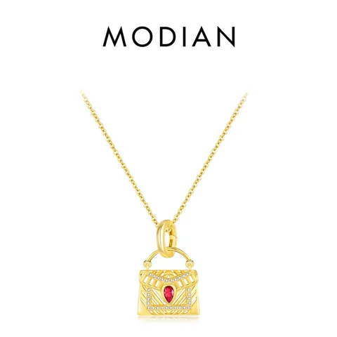 Collana In Argento Sterling 925 Per Donna Con Pendente Borsa Gemma Rossa Pera Zirconia Stile Vintage Francese Elegante
