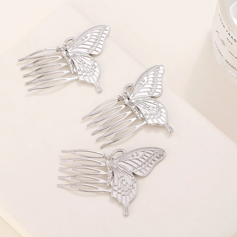 Butterfly Hair Side Comb Hollow Metal Alloy Pronged Hairpins Elegant Minimalist Headwear For Women Girls Gold Silver