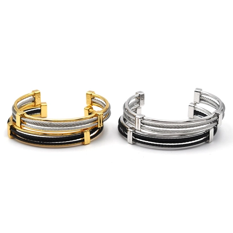 Stainless Steel Cable Wire Cuff Bracelet Adjustable Woven Twisted Bangle Industrial Punk Style Unisex