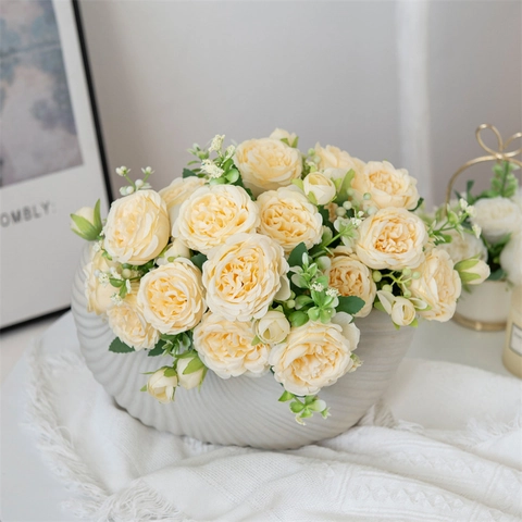 Artificial Peony Flowers Satin Rose Faux Ranunculus Bouquet For Home Wedding Decor Realistic Floral Arrangement
