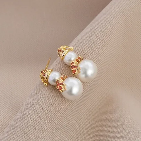Snowman Artificial Pearl Stud Earrings With 925 Sterling Silver Earring Post Copper Zircon Festive Christmas Winter Jewelry For Women