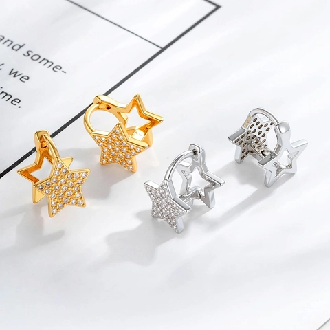 Stern-Ohrringe Aus Kupfer Mit Mikro-Pavé-Zirkonia Geometrisches Minimalistisches Design Schmuck Für Frauen