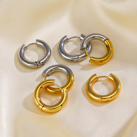 Orecchini A Cerchio Acciaio Inossidabile Placcato Oro 18K Spesso Geometrico Rotondo Semplice Gioielli Per Donne Ragazze