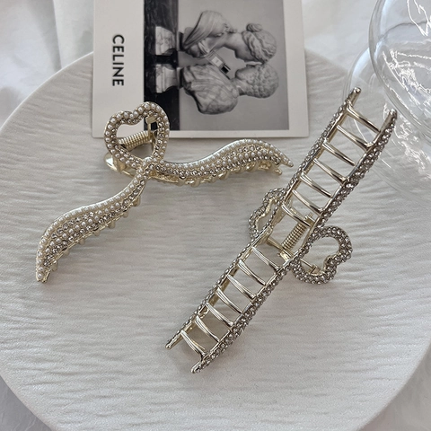 Elegante Molletta Per Capelli In Lega A Cuore Con Künstliche Perle Artificiali E Strass Brillanti Copricapo Stile Francese Per Donne
