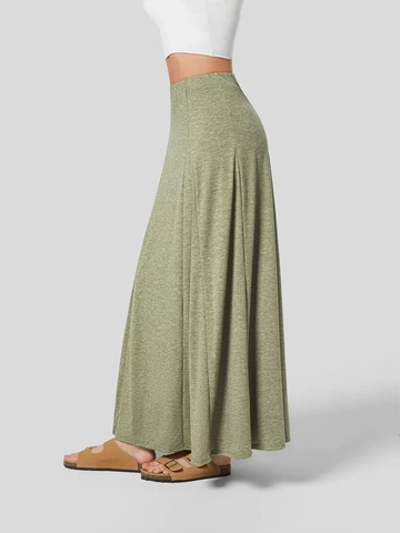High Waisted Maxi Skirt Knitted Viscose Polyester Blend Large Swing Drapey Elegant Casual Long A-Line Solid Green