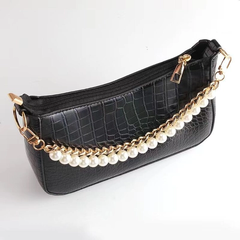 Bag Strap Chain Faux Artificial Pearl Alloy Thick Cuban Link Detachable Handle For Handbags DIY Replacement Accessories Elegant