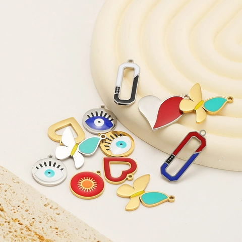 Ciondoli In Acciaio Inossidabile Con Smalto A Goccia Per Creazione Di Gioielli DIY Collana Bracciale Farfalla Cuore Malocchio