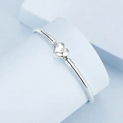 925 Sterling Silver Starry Heart Charm Bracelet For Women Simple Oxidized Zirconia Inlay Fashion Commute Hand Jewelry Gift