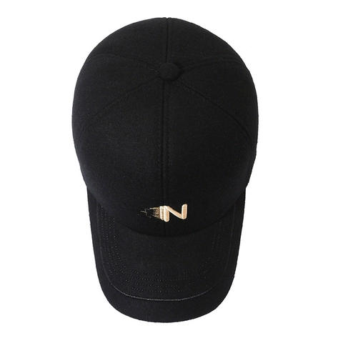 Men Winter Woolen Baseball Cap Warm Windproof Hat With Ear Flaps Casual Peaked Cap Stylish Letter Embroidery Adjustable