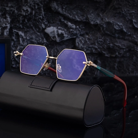 Occhiali Da Sole Esagonali Retro Poligonali Montatura In Metallo Moda Tendenza Protezione UV400 Per Uomini Donne