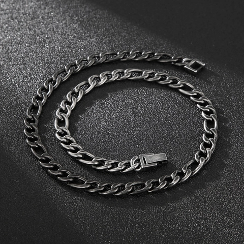 Herren Halskette Edelstahl Panzerkette Hip Hop Streetwear Retro Vintage Oxidierte Figaro Gliederkette