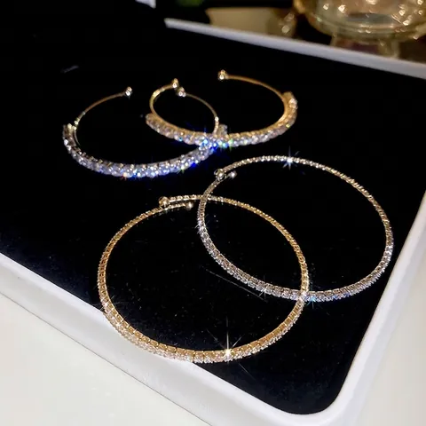 Simple Round Inlaid Zircon Open Bangle For Women Luxury Copper Tennis Bracelet Elegant Shiny Fashion Hand Jewelry Gift