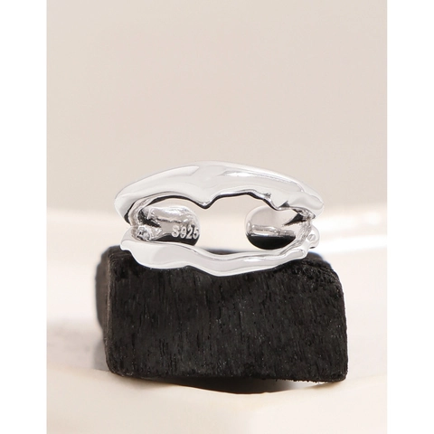 Ear Cuff Geometrico Onda Irregolare Argento Sterling 925 Doppio Strato Gioielli Senza Buco Per Donna Minimalista