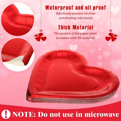 Piatti Di Carta A Forma Di Cuore Rosso Metallizzato Usa E Getta Impermeabili Per Tavola Di Matrimonio San Valentino