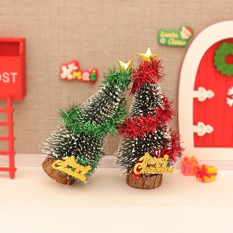 Mini Sapin De Noël Artificiel Miniature Guirlande Pin Enneigé Ornement De Bureau Avec Base En Bois Décor De Fête