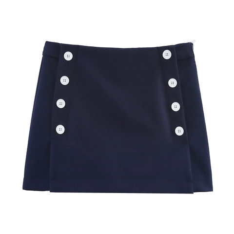 Jupe-Culotte En Polyester Pour Femmes Boutons À Double Boutonnage Ligne A Taille Moyenne Style Preppy Short Décontracté