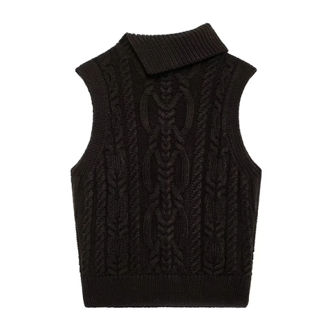 Gilet In Maglia Retrò Donna Collo Alto Senza Maniche Caldo Pullover Largo Top A Strati Casual