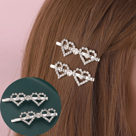 Funkelnde Herz Rhinestone Haarklammer Silber Legierung Bobby Pin Süßer Stil Haarschmuck Für Damen Mädchen
