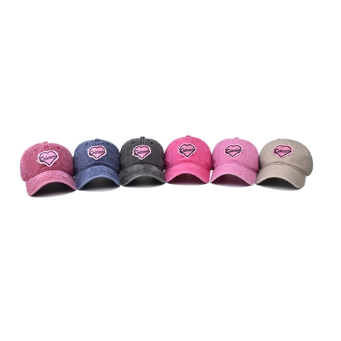 Washed Cotton Baseball Cap Vintage Distressed Heart Embroidery Colorado Lettering Adjustable Sun Hat For Women Men