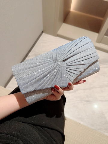 Bolso De Noche Clutch Para Mujer Brillo Plisado Boda Fiesta Bolso De Mano Con Cadena Desmontable Metálico Brillante