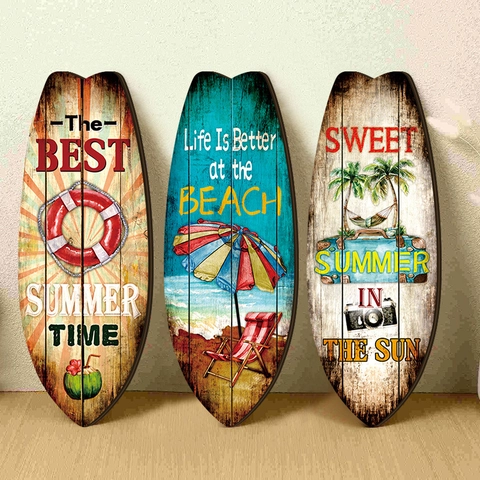 Targhe Da Parete In Legno Con Tavola Da Surf Spiaggia Estiva Segnale Decorativo Tema Oceano Vintage Per Casa Bar Ristorante