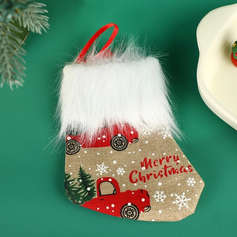 Calze Di Natale Decorazione Lino Pelliccia Sintetica Babbo Natale Pupazzo Di Neve Renna Camion Albero Regalo