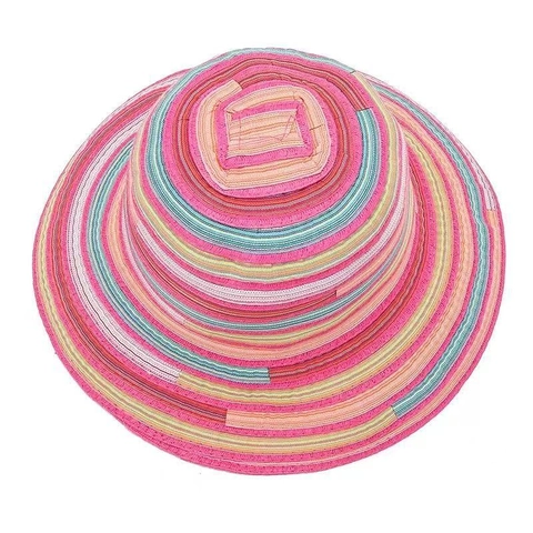 Cappello Alla Pescatora In Cotone Intrecciato A Righe Colorate Donna Pieghevole Tesa Larga Protezione Solare Spiaggia Estate