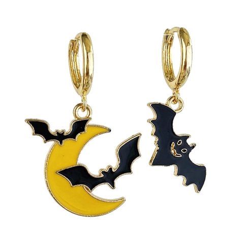 Halloween Pumpkin Ghost Bat Maple Leaf Hoop Earrings Alloy Copper Enamel Autumn Jewelry For Women Asymmetric