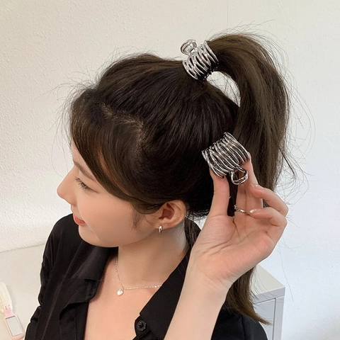 Pinzas Para El Cabello De Aleación De Metal Diseño De Alambre En Espiral Pequeño Fijador De Coleta Alta Minimalista