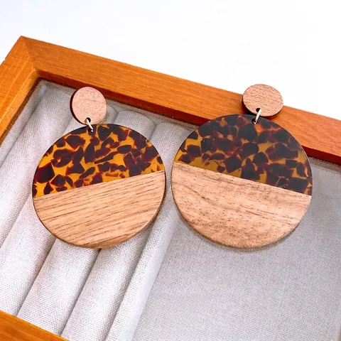 Pendientes Colgantes Redondos Patchwork Retro Con Madera Acrílico Y Poste De Plata De Ley 925 Estilo Maillard Mujer