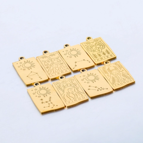 Zodiac Constellation Pendants 304 Stainless Steel Tarot Card Style Rectangular Plated Vintage Jewelry Findings For Women
